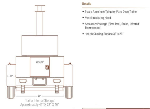 CBO 750 Tailgater Pizza Oven Diagram Front View with Specs