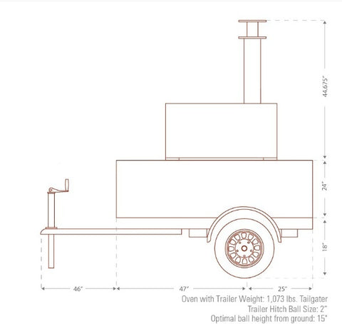 CBO Tailgate Pizza Oven Diagram side view with specs