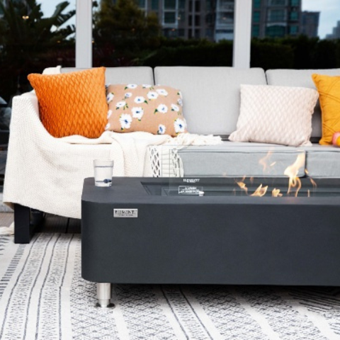 ECG01SL Sydney Ethanol Fire Table black outdoors with flame