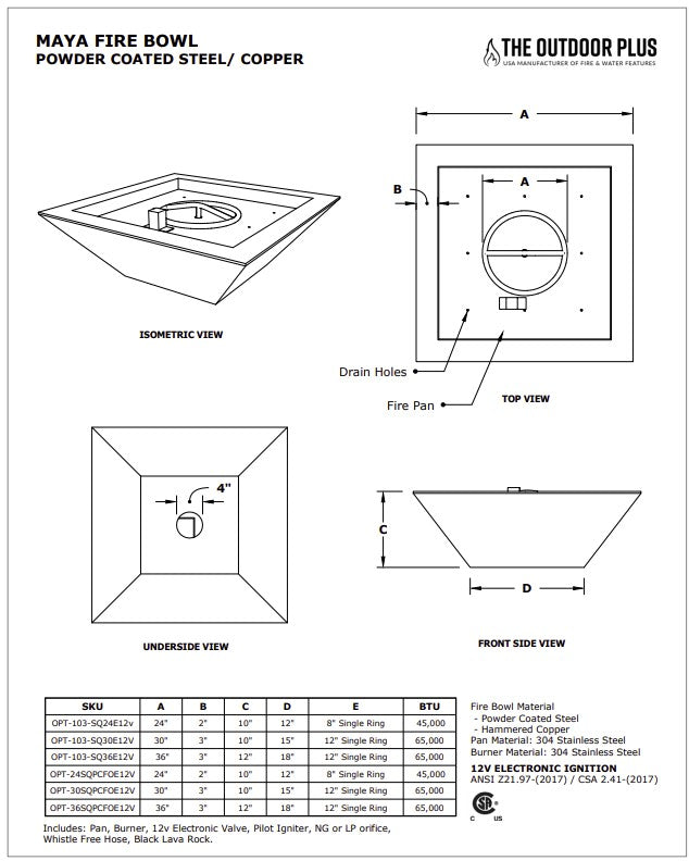 Maya Powder Coated Fire Bowl Specs