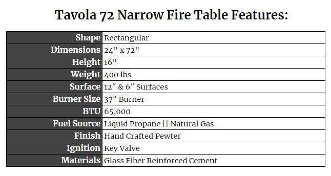 Tavola 72 Narrow Fire Table Features