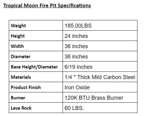 Tropical Moon Specifications