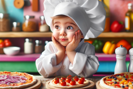 kid chef animation with many pizzas_461x307 size