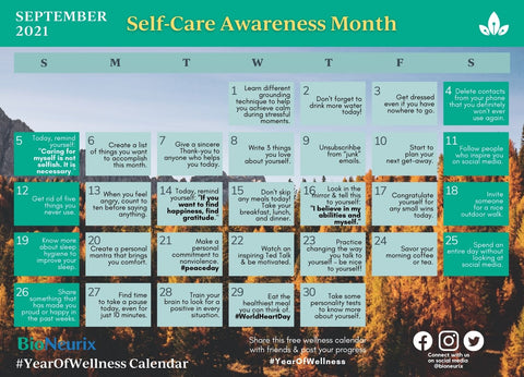 Self-care awareness month _ BioNeurix Wellness Calendar _ September 2021