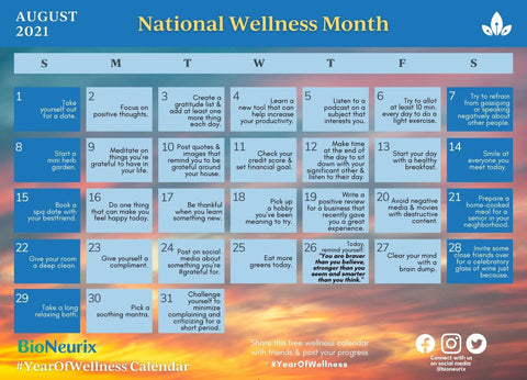National Wellness Month Calendar _ August 2021 _ BioNeurix