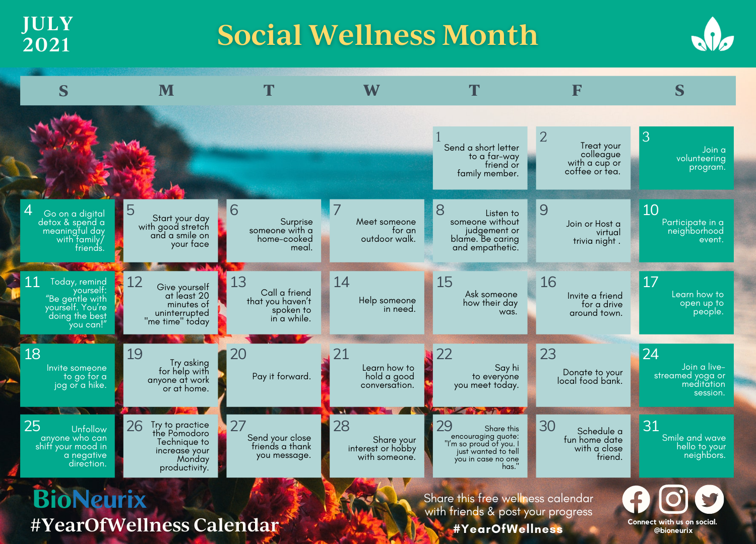 Year of Wellness Calendar 2021 Free Daily Health Tips BioNeurix