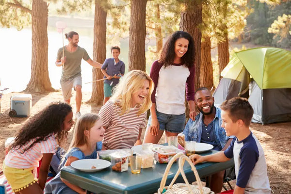Friends and family camping together.