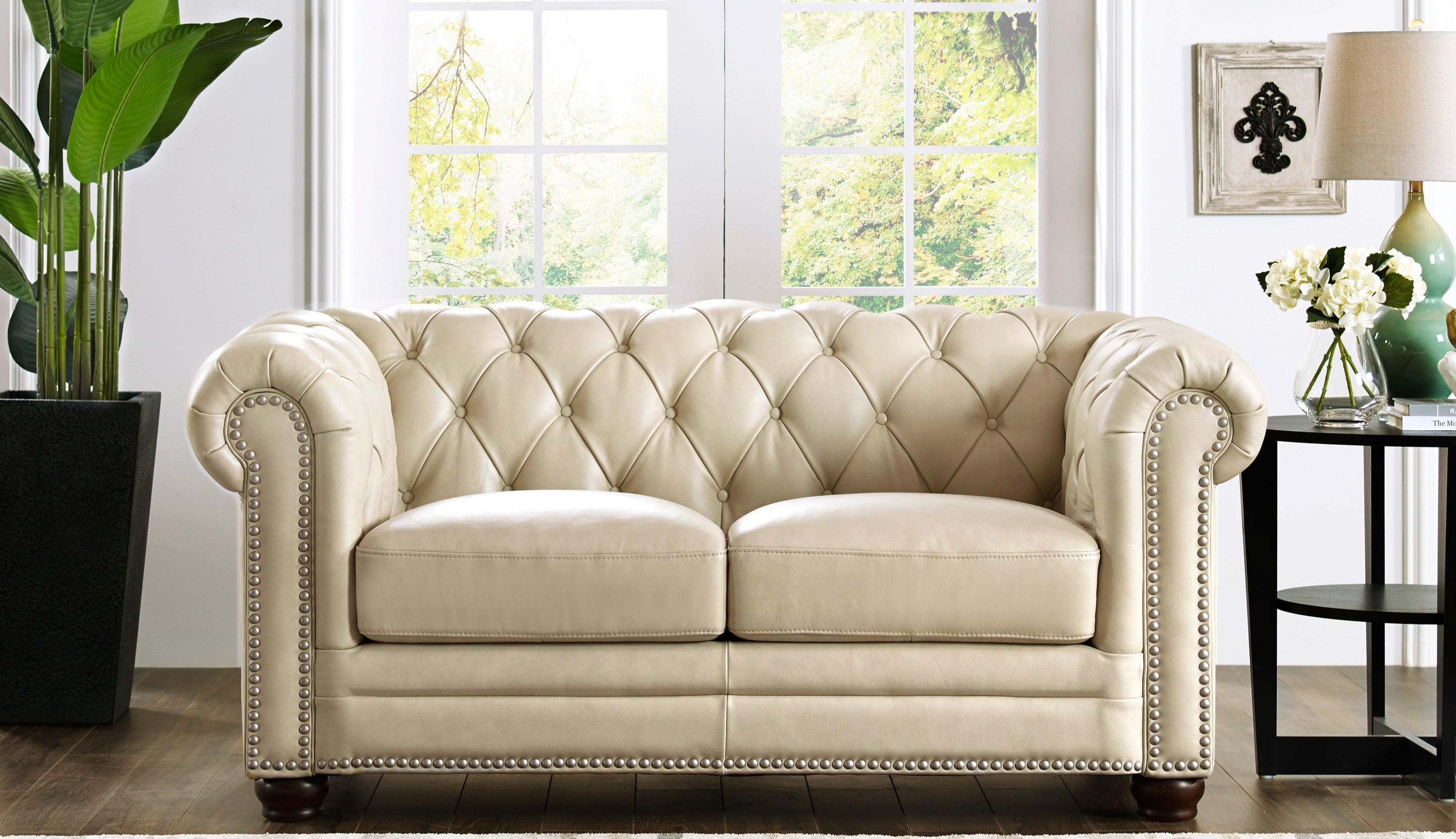 allington top grain leather sofa - eggshell white