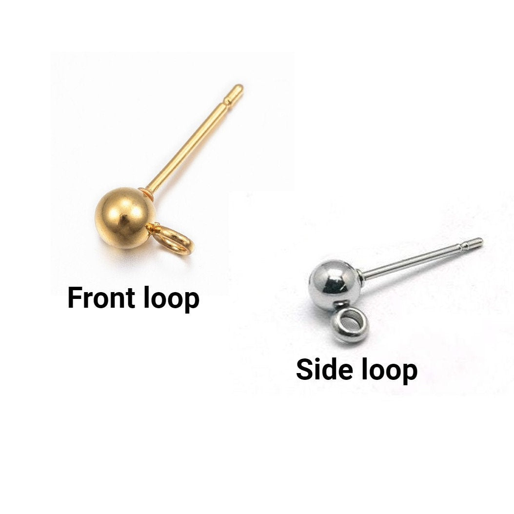 Stainless steel ball post with loop, Hypoallergenic earring making