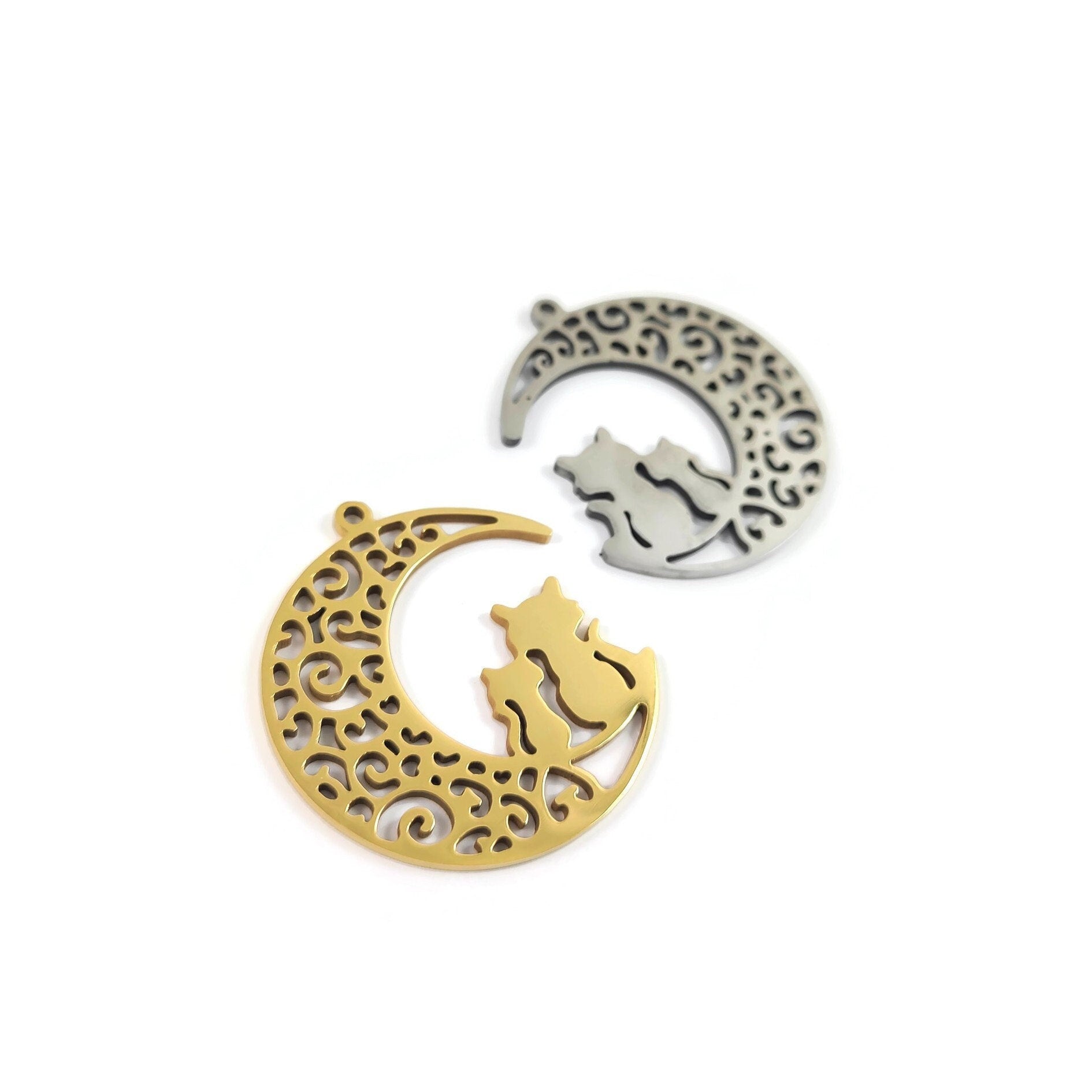 Crescent moon charms, Gold, Stainless steel jewelry making supplies