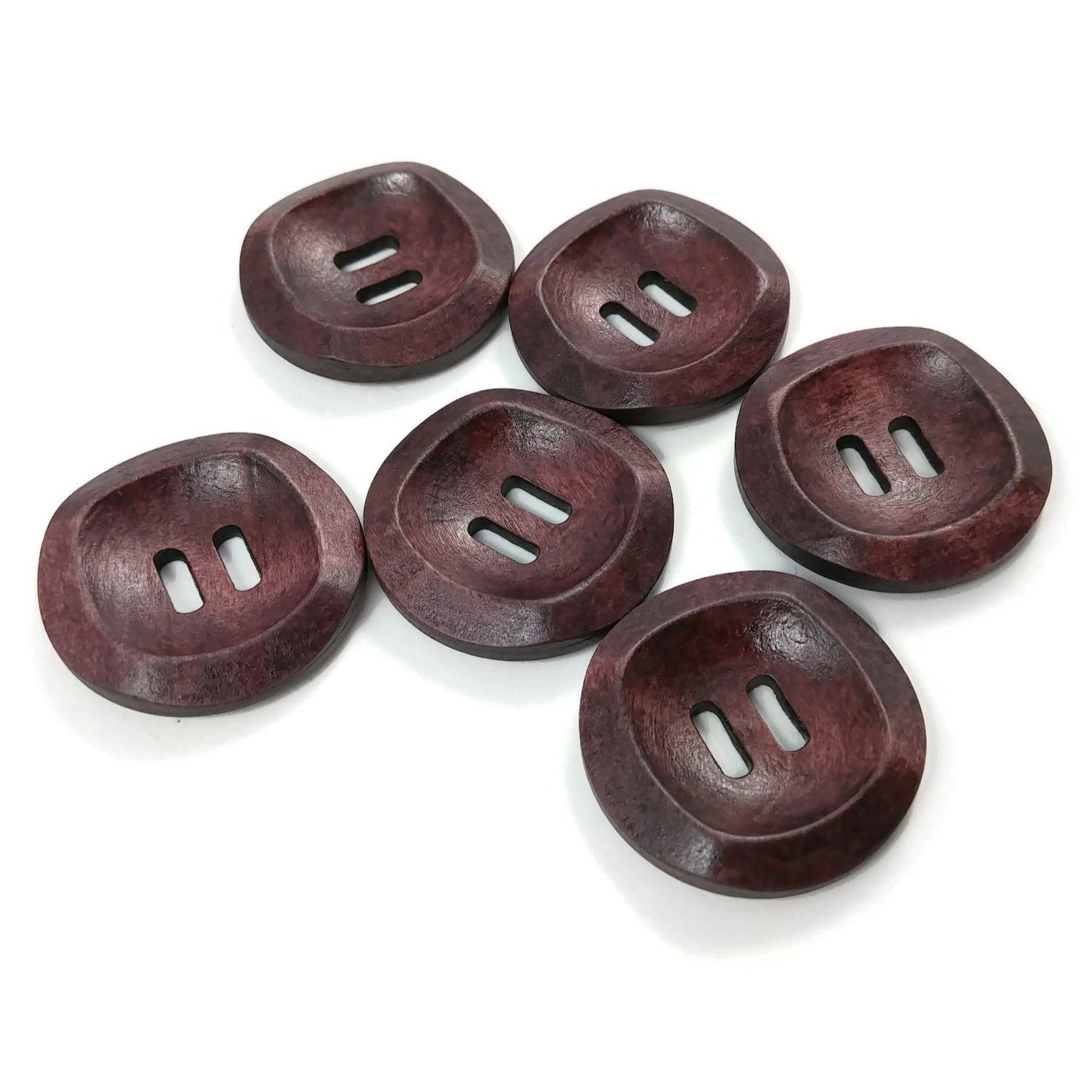 30mm Dark Wood buttons, sewing buttons - pack of 6