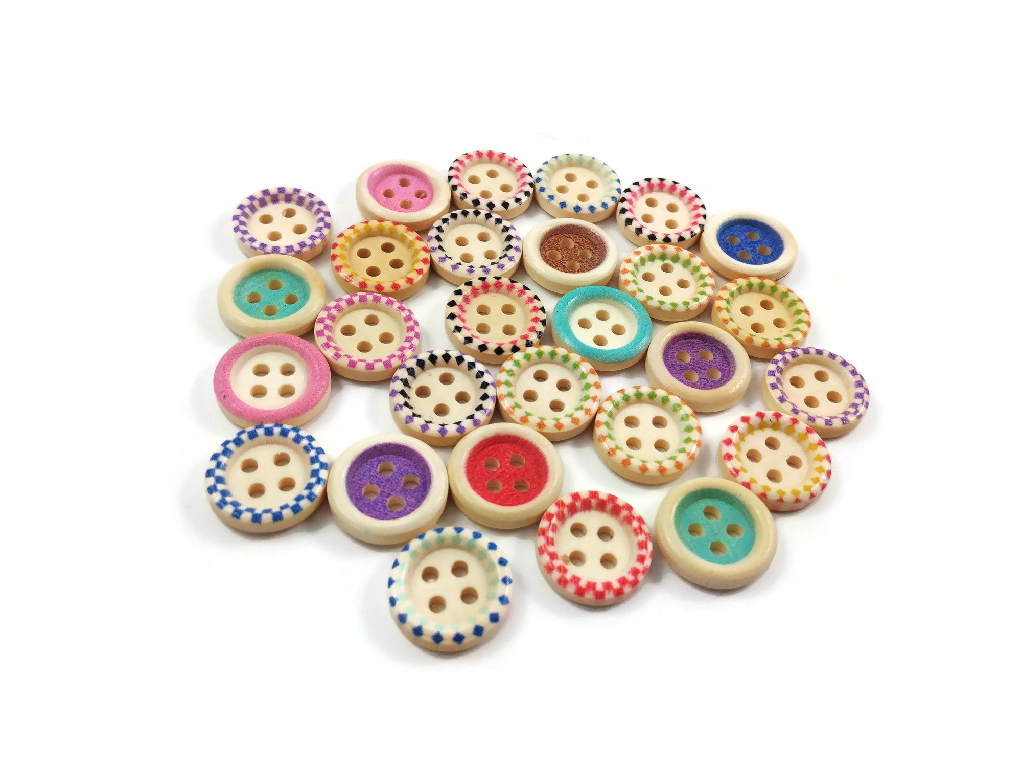 Cheap 100pcs 3/4inch Wooden Buttons Mixed Pattern Flower Shape