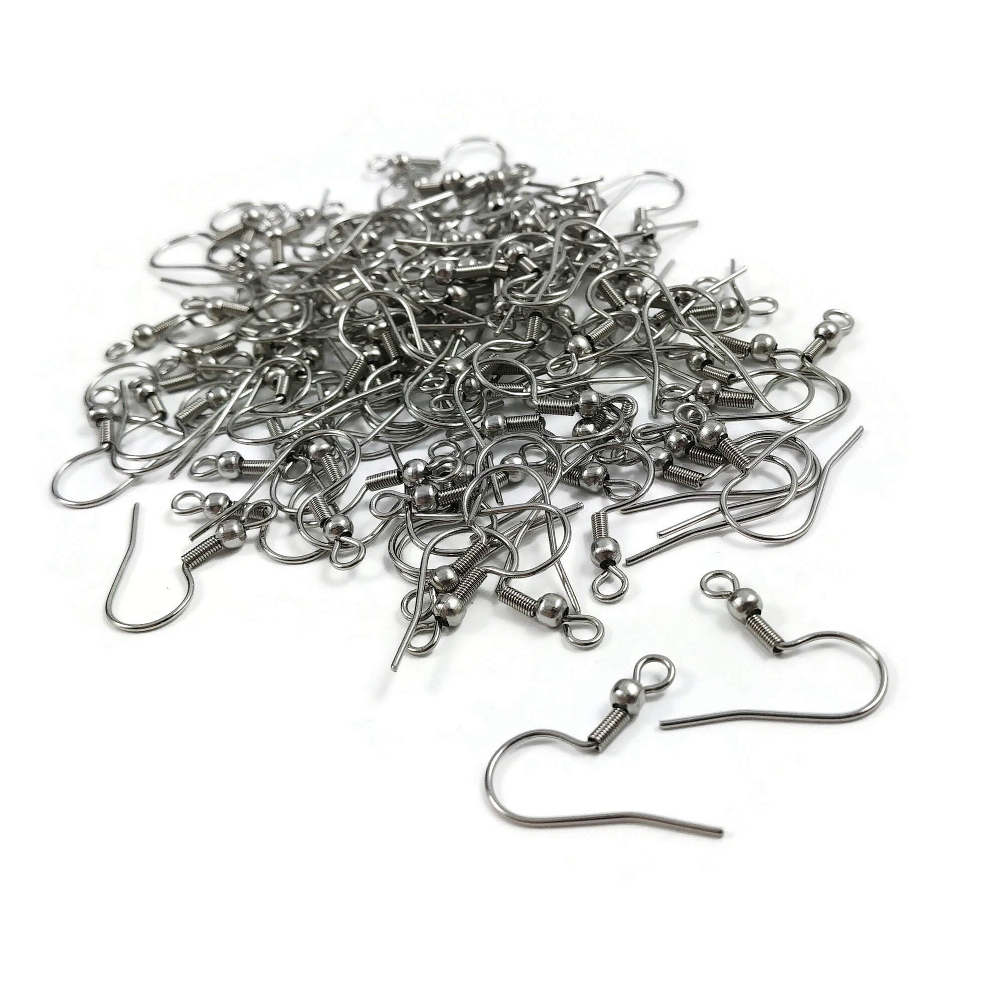 Cheriswelry 200pcs Earring Hooks Hypoallergenic French Wire Hooks Fish Hook  Ear Wire Stainless Steel Earrings with Ball and Coil for DIY Earrings