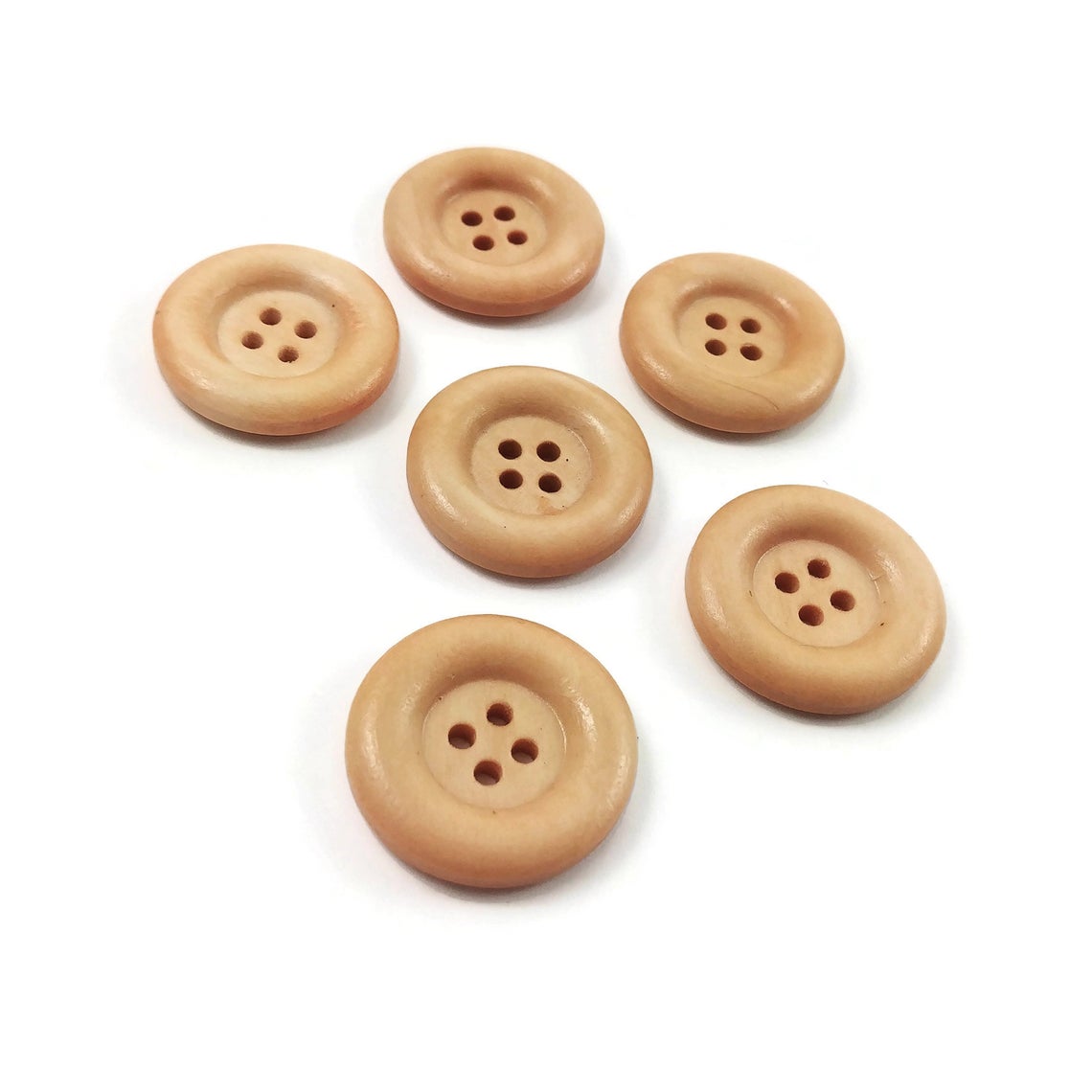 Wood Buttons . Large Medium and Small. 3 Sizes Available. 4 Hole. Lot of 6  Made in France. Eccellent Quality. 
