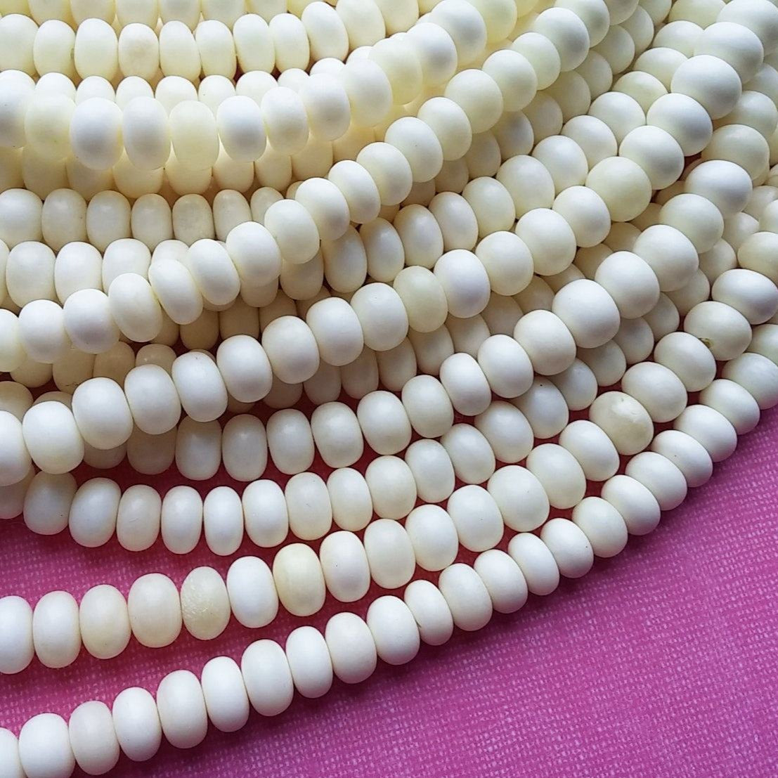 Buffalo Bone Round Rondelle Beads | White Bone Beads, Antique Bone Beads | 8mm 10mm 12mm | Loose Bone Beads (8mm, Antique)