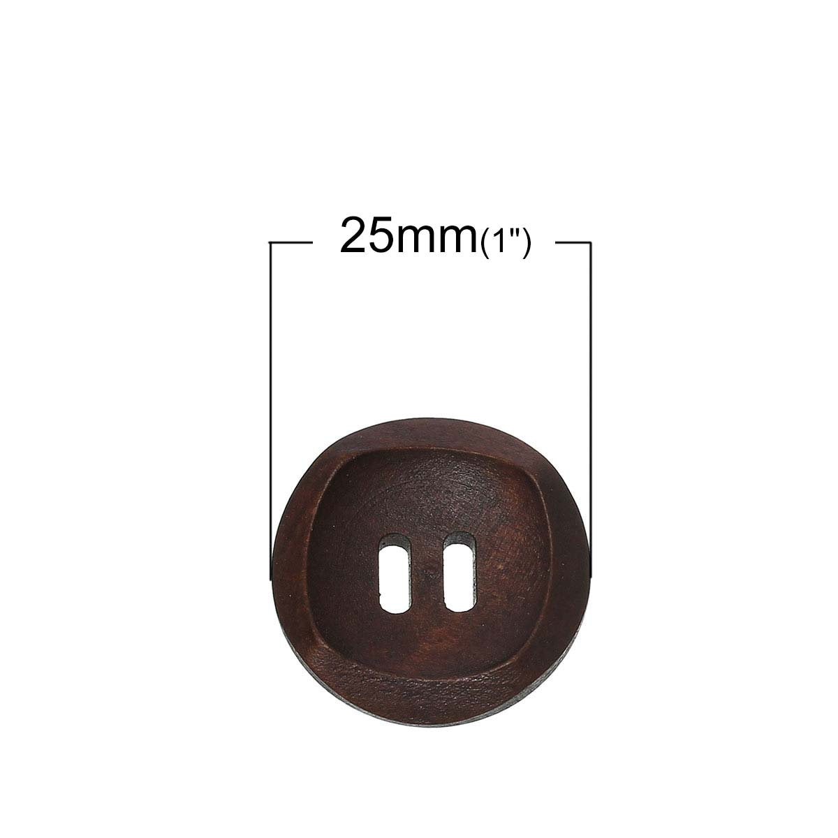 50 Pcs 1 inch Wooden Buttons, 25mm Premium Buttons for Sewing Craft  Clothing, Brown Color, Natural Chestnut Made, 4 Hole