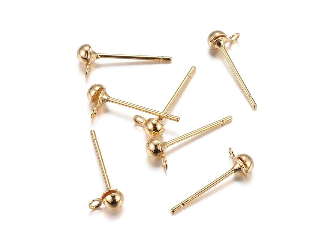 24K gold plated earring post, 6mm stainless steel flat pad studs