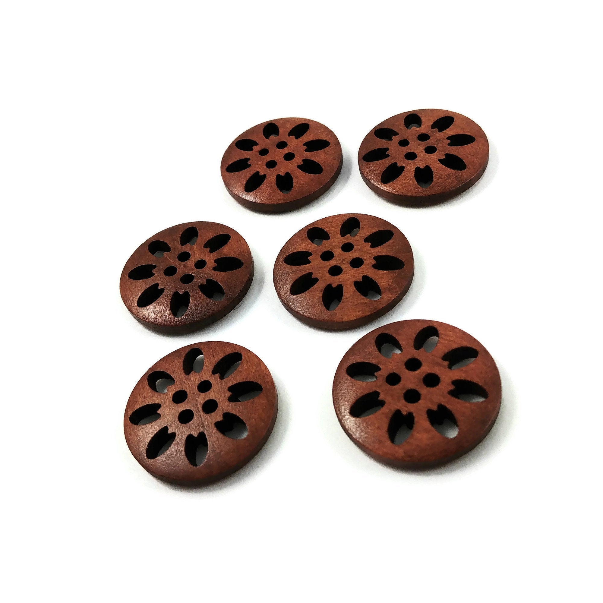 6 tan brown wooden buttons 25mm