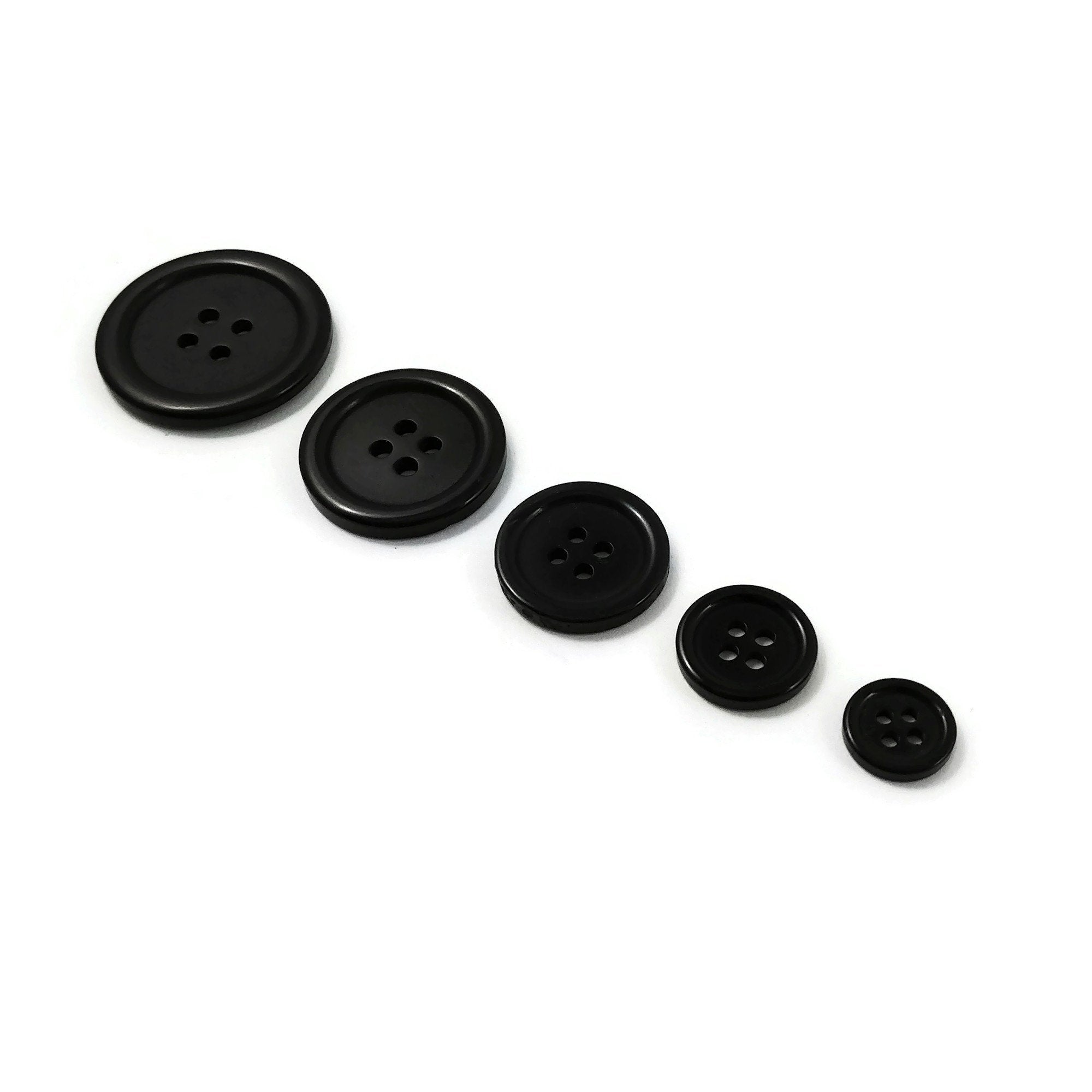 1/2, 5/8 or 7/8 Shiny Black, Plastic Buttons