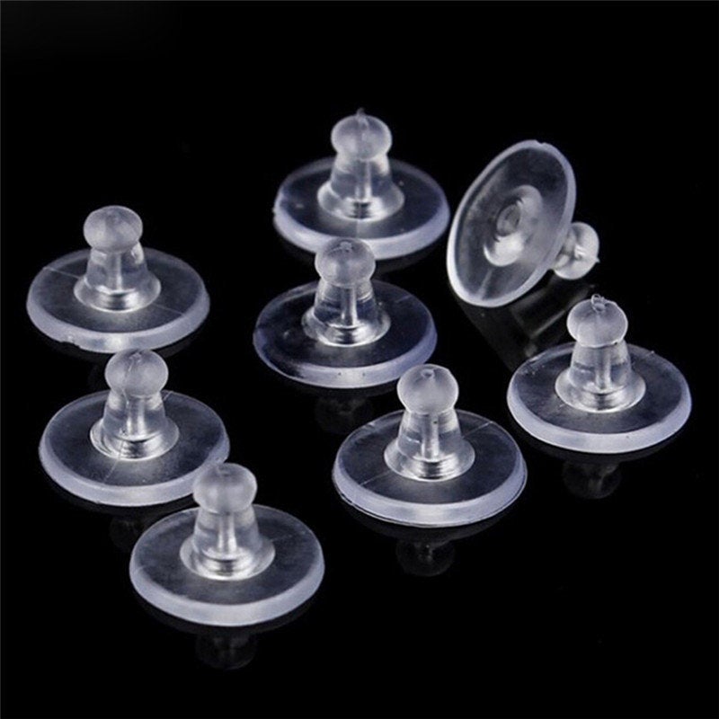 100 silicone earring backs, Clear ear nuts, Jewelry making stoppers