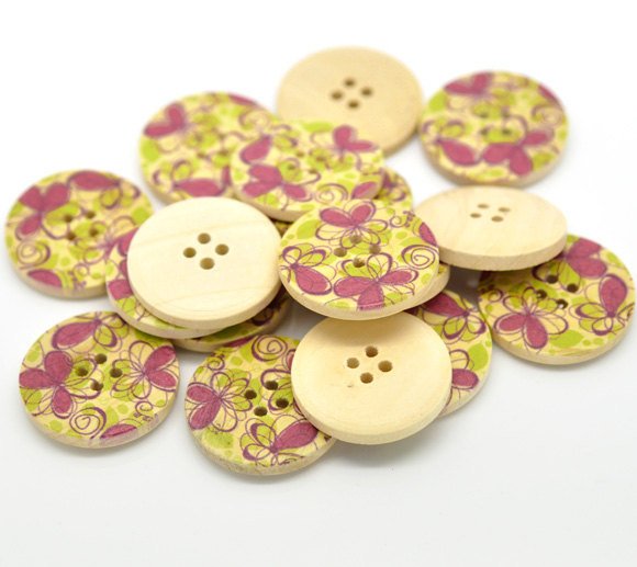 6 boutons ronds 30mm 4 trous grosses fleurs déco scrapbooking DIY MOD13