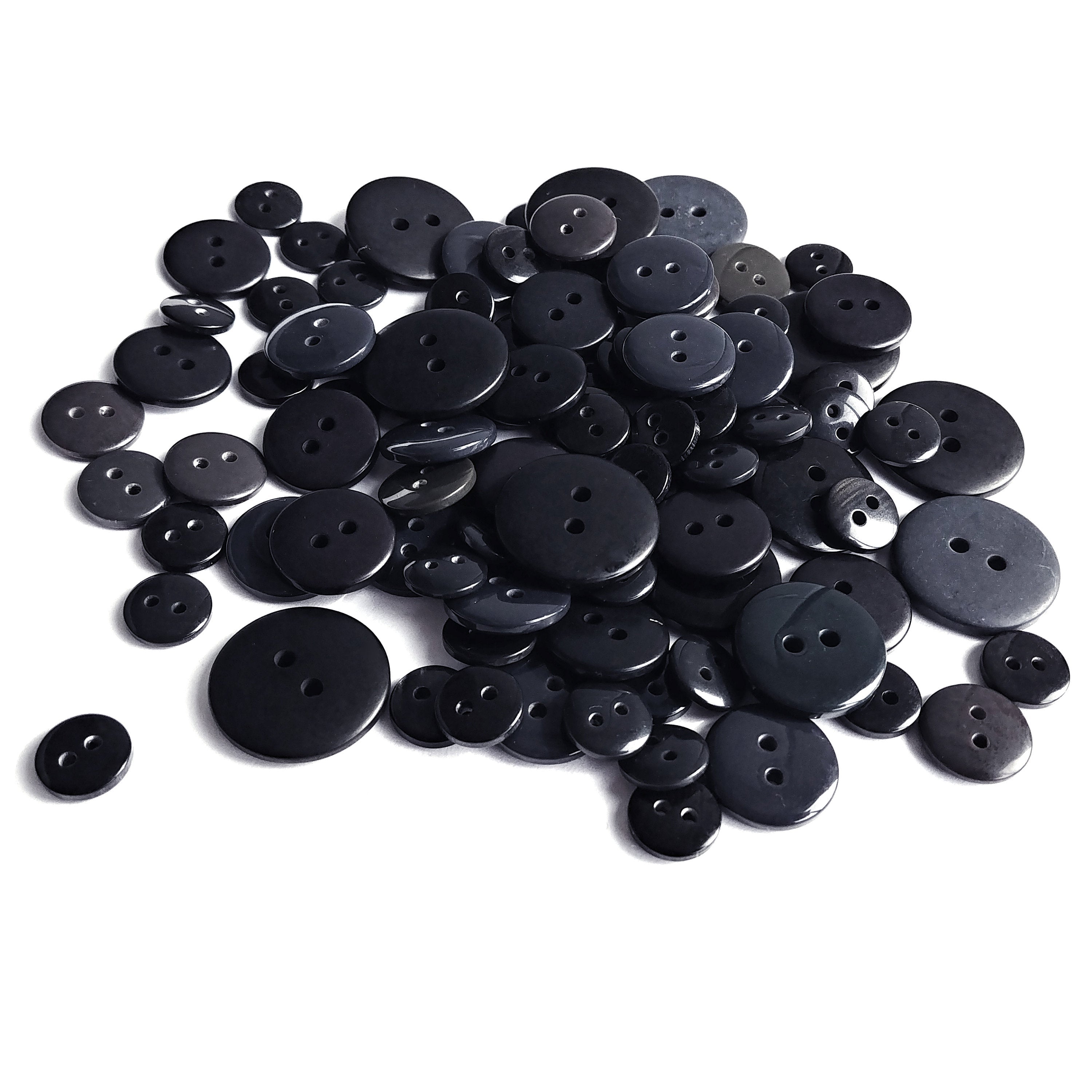 13mm Black Buttons, Black Buttons - 2 Hole - Round - 9/16in. (13mm) - 6  Pieces/Pkg. (nmsl189)