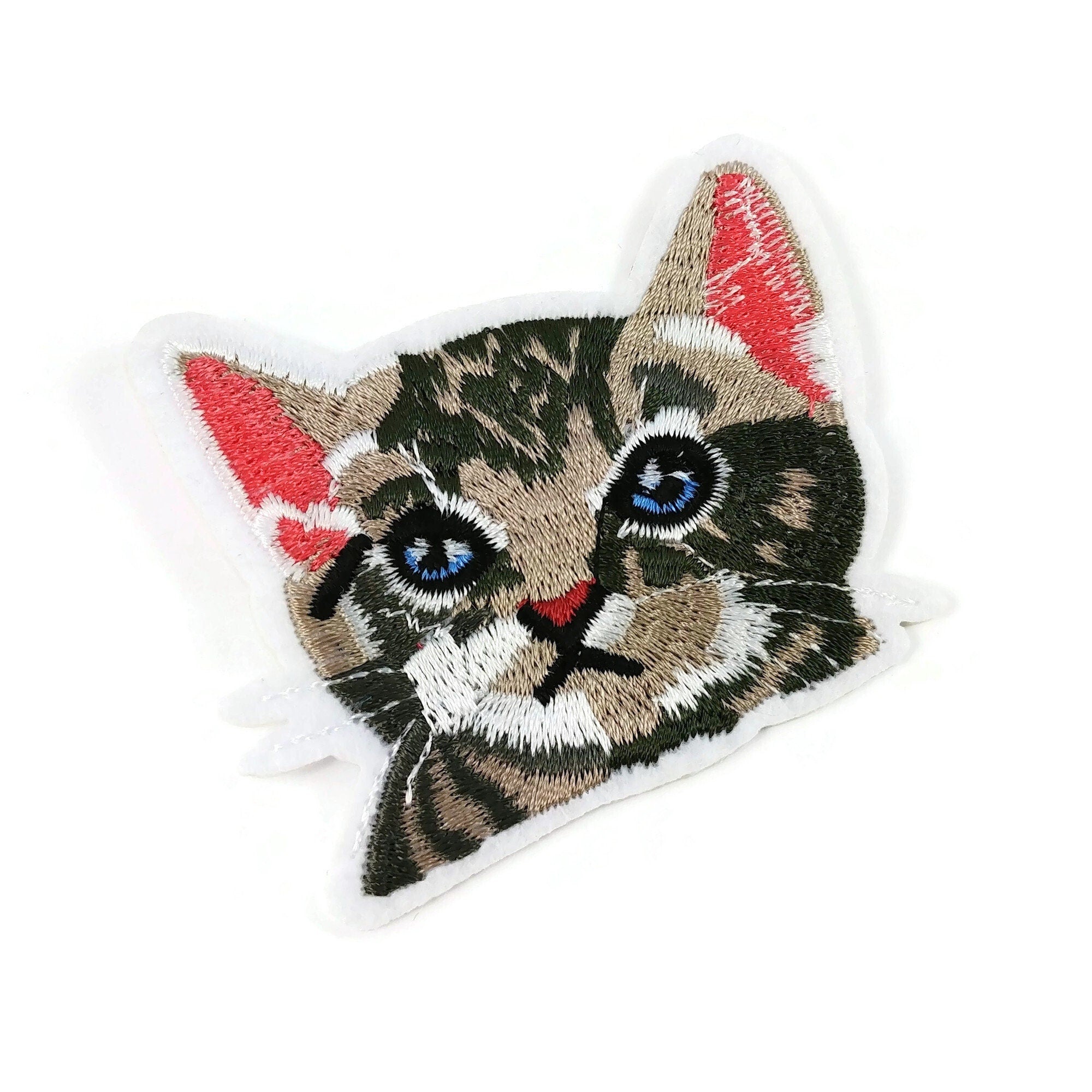 Bicolor Cat Embroidered Iron On Patch Set. Cute Kitten Appliques