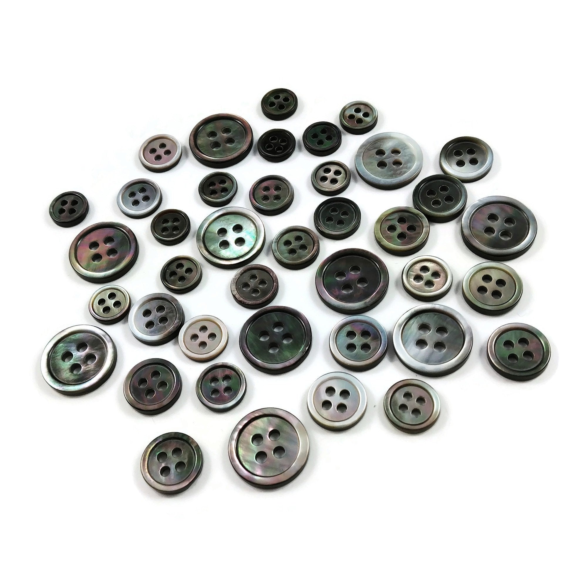 10 Flower wood painted sewing buttons - blue, green and purple 15mm