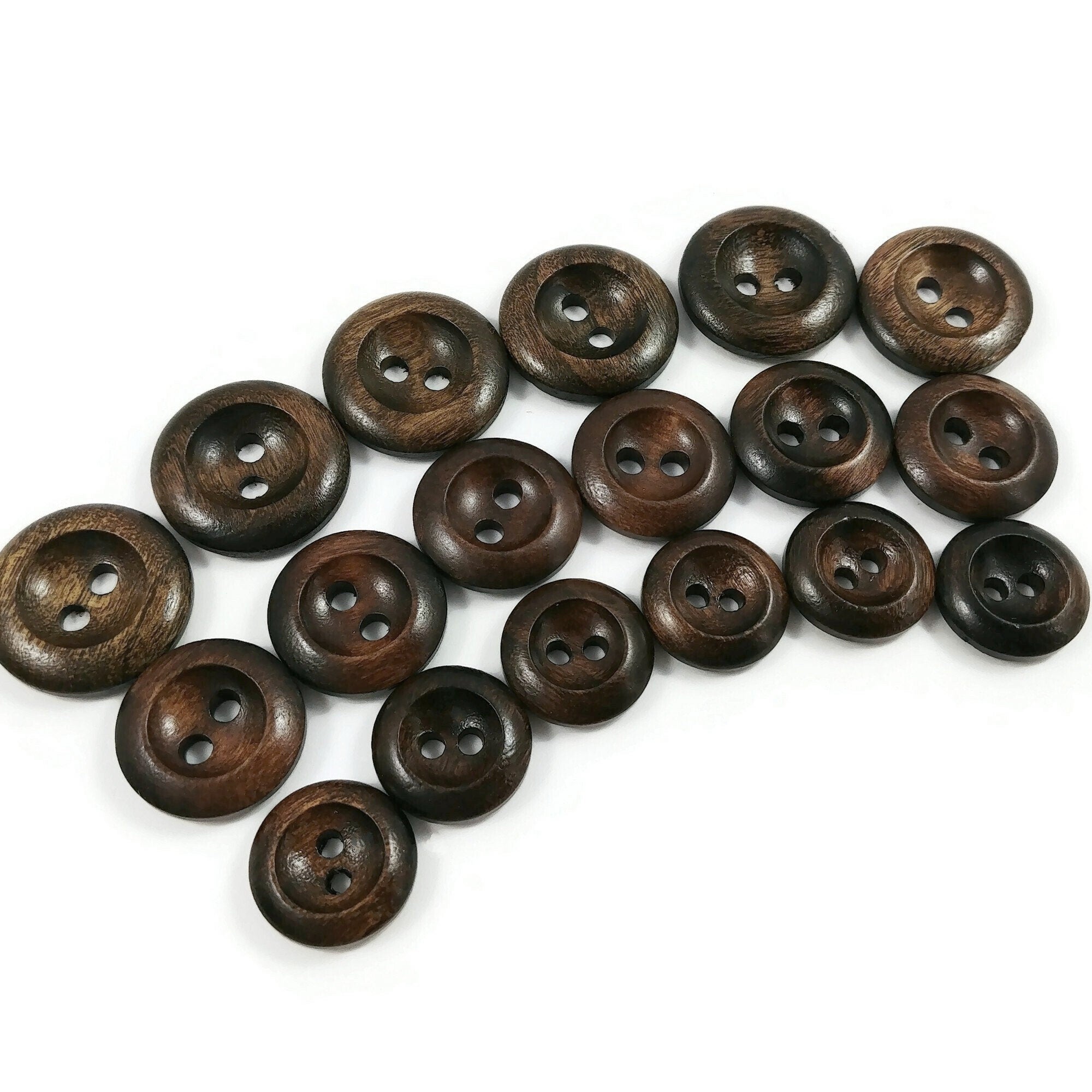 Natural Wooden Buttons, 2 Hole Grained Olive Wood, 5 Sizes, Pack of 6 to 12  