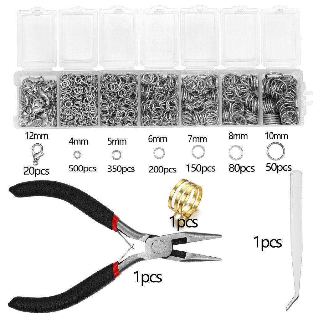 Jump Rings and Jewelry Pliers for Jewelry Making, Cridoz Jewelry Repair Kit with 1520pcs Silver Jump Rings and 3pcs Jewelry Pliers for Earrings