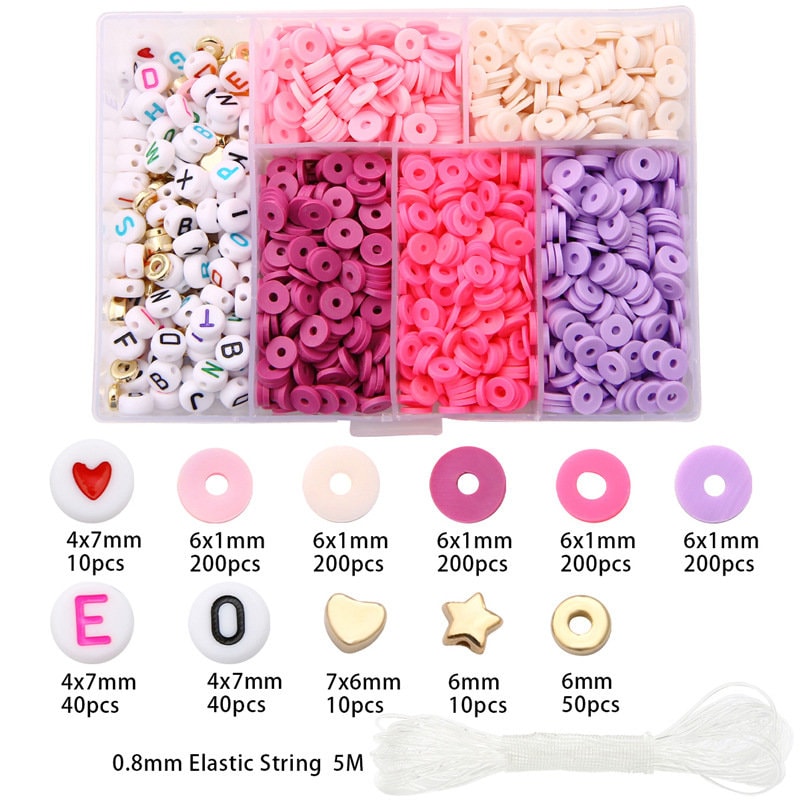 6800 CLAY BEADS Bracelet Making Kit 24 Colors Spacer Flat Beads