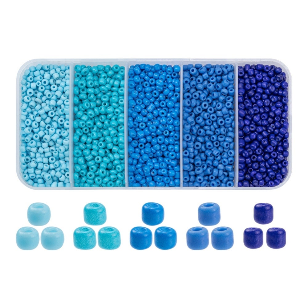 2500 PCS Blue Seed Beads Bulk 4mm Beading Glass Beads for Bracelets Jewelry  Making Kit, Winter Blue Plastic Hair Beads for Braids, Craft Beads for
