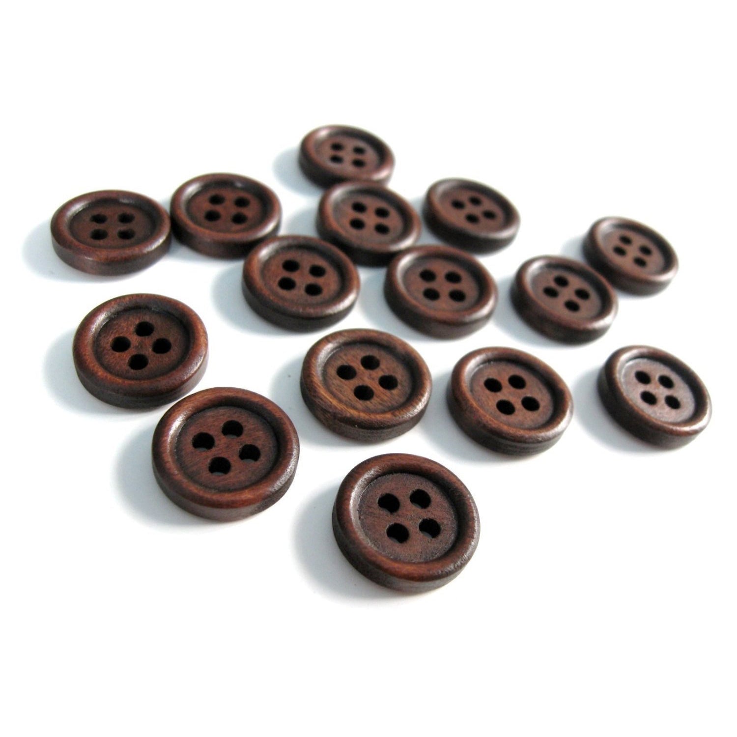 50 Pcs 20mm Wooden Buttons, 0.79 inch Premium Buttons for Sewing Craft Clothing, Brown Color, Natural Chestnut Made, Round 4 Hole