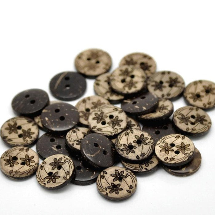 10 Brown Coconut Shell Buttons 15mm - Star shape