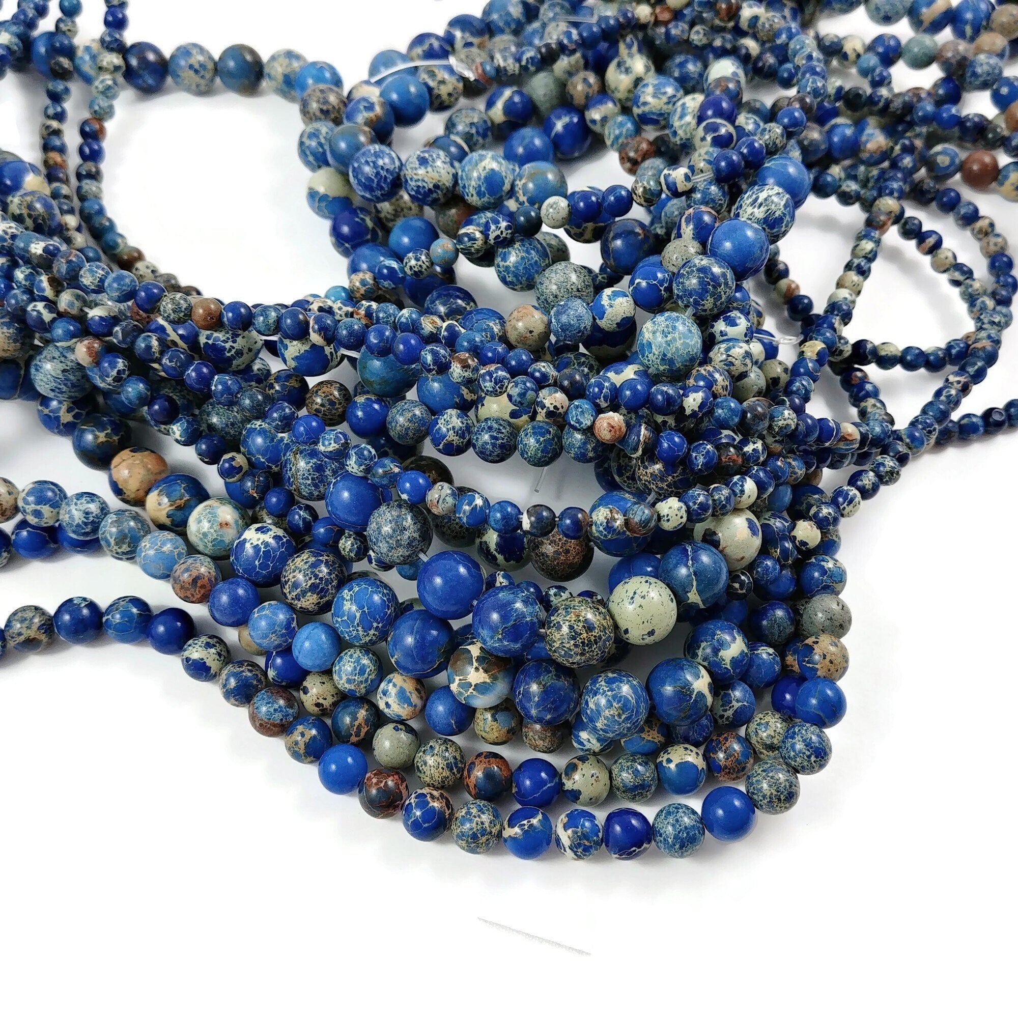 Jewelry Making Beads, Performance Stone Beads For Bracelets For Necklaces  For DIY Jewelry Blue Sandstone,Beach Stone 