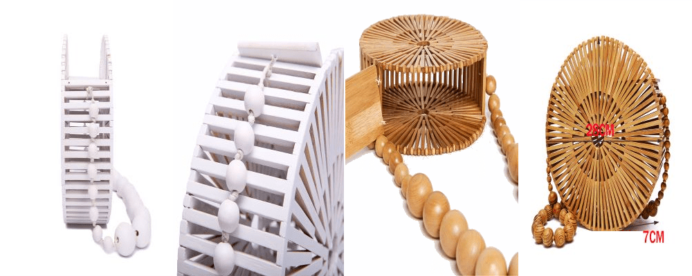 Sac en bambou style besace est présenté sous 4 angles de vue différentes