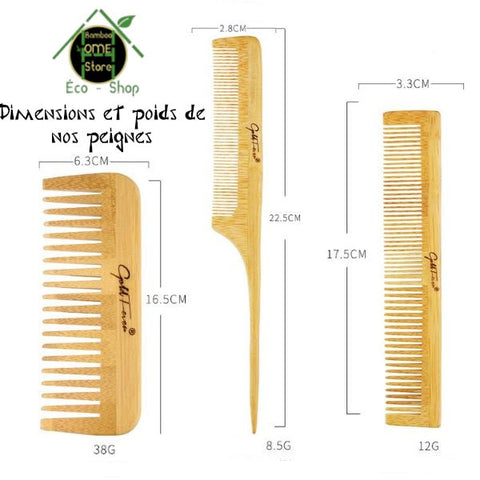 Dimensions de Bamboohair™ Lot de peignes et brosses à cheveux en bambou