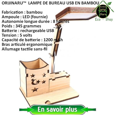 Original lámpara de escritorio de bambú para una oficina eco-responsable