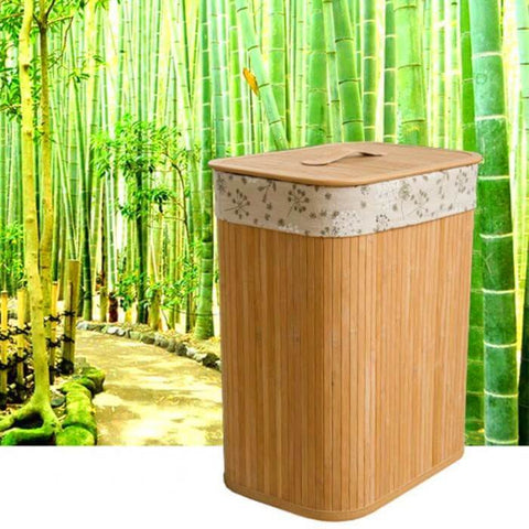 Cesta Para Ropa Plegable Marco Bambú Color Gris - L 53.5 X A 33.5