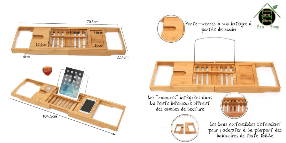 Dimensión del puente de baño de bambú Basu dekki™