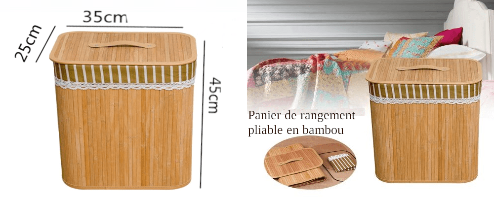 Dimensions du panier à linge pliable en bambou grand modèle