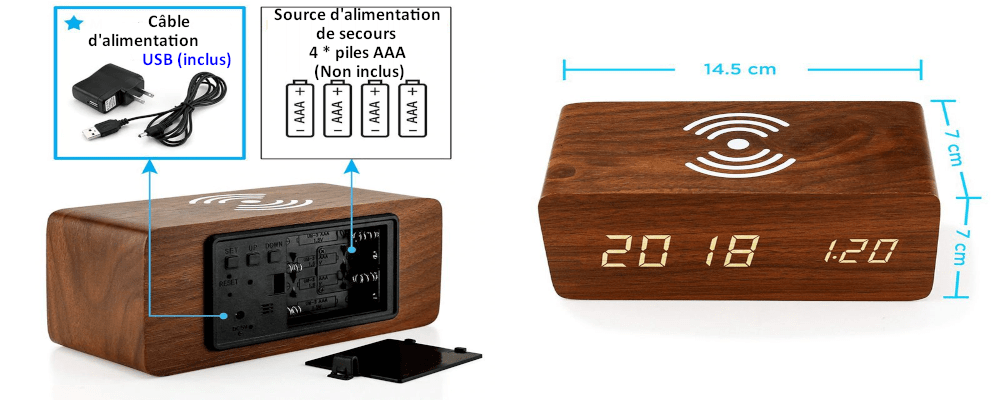 Instrucciones de reloj despertador de madera led