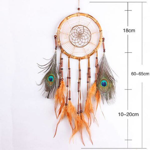 Attrape rêves Dreamcatcher en bois flotté et plumes de paon. Grand