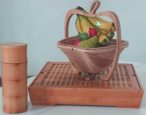 Cesta de fruta de madera de bambú plegable con diseño de Apple