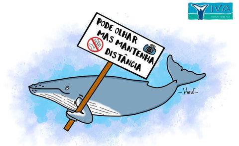 ilustração de uma baleia com cartaz