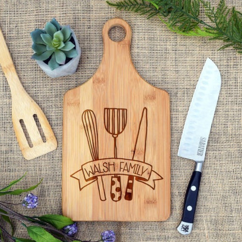 Personalized Kitchen Utensils Family Name Cutting Board