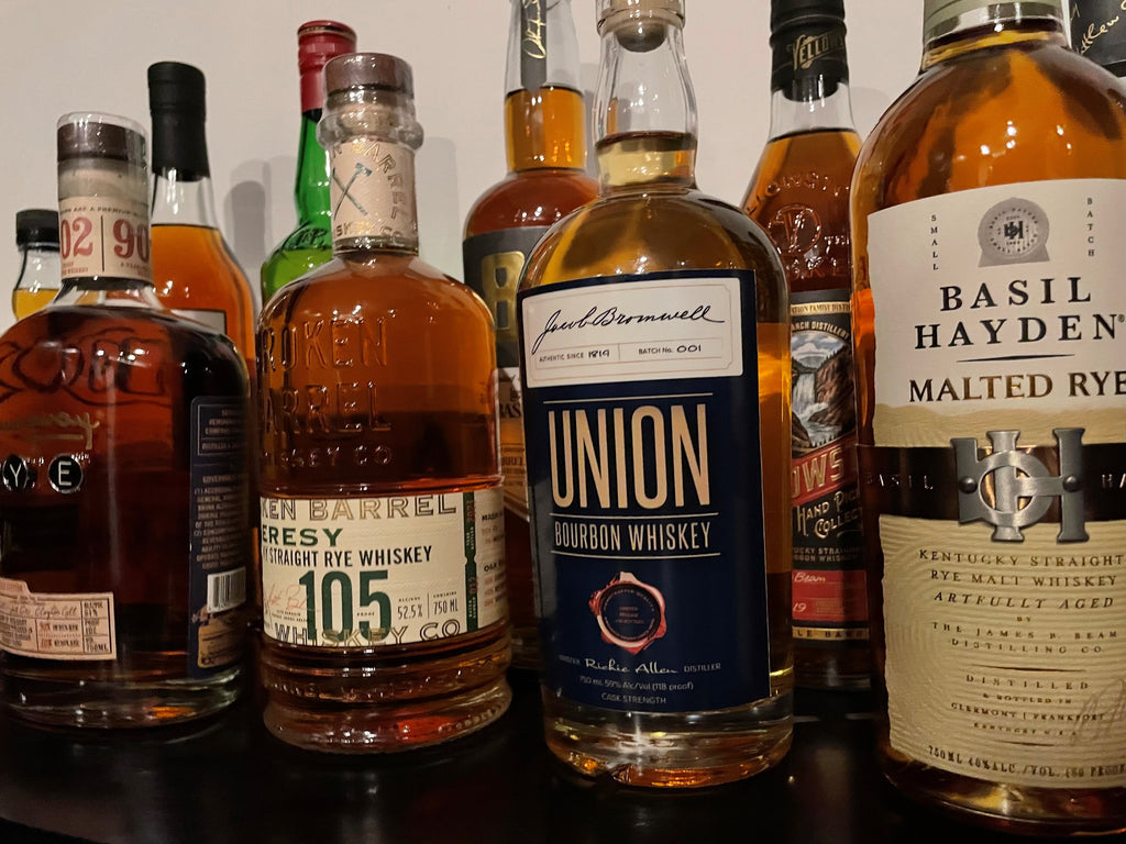 Union Bourbon Whiskey in a collection of fine bourbon