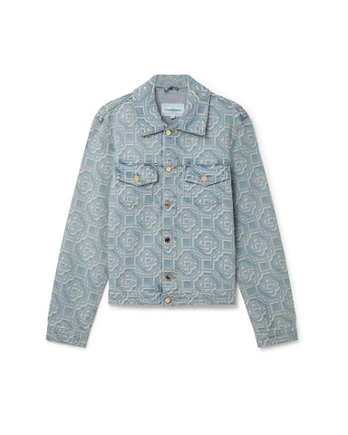 LV Jacquard Denim Jacket with Blue and White Porcelain Pattern