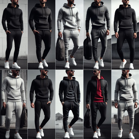 collage of different men's sneaker sweatsuits