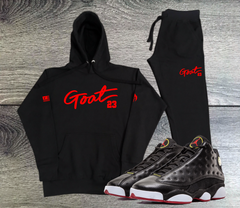 Men's Black and Red Tracksuit 23 GOAT Sneaker Sweatsuit Hoodie Joggers Set